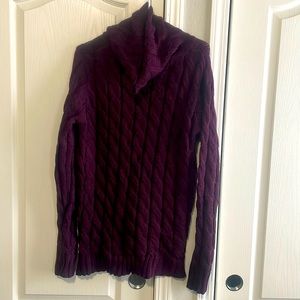 Plum colored cowl neck cable knit tunic sweater. Size L